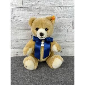 Steiff PETSY Teddy Bear Vintage Honey Plush COLLECTIBLE 8.5in BLUE Ribbon w Tags